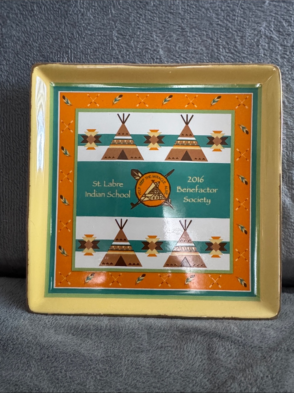St. Labre Indian School 2016 Benefactor Ceramic Tray - Yellow/Teal/Orange